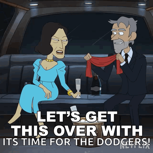 A Cartoon Of A Man And Woman Sitting In A Limousine With The Words Let 'S Get This Over With GIF