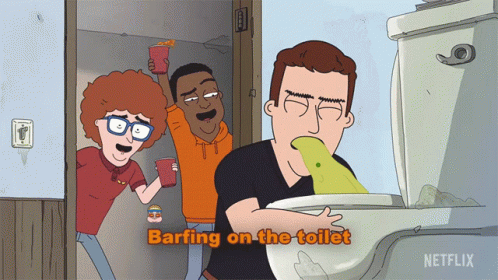A Cartoon Of A Man Barfing On A Toilet With Netflix Written On The Bottom GIF