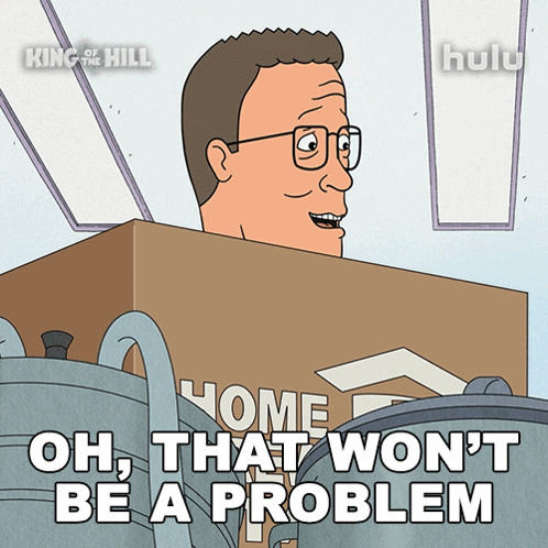 A Cartoon Of A Man Behind A Box That Says Oh That Won 'T Be A Problem GIF