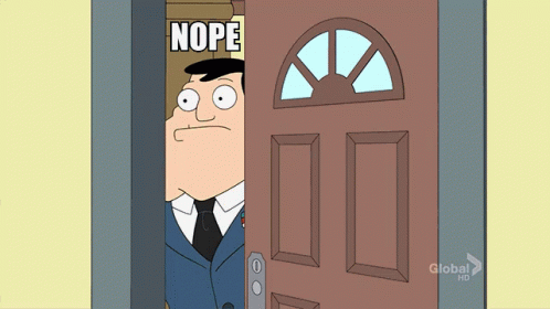 A Cartoon Of A Man Behind A Door That Says Nope On It GIF
