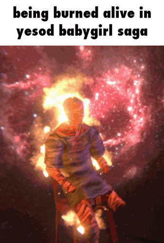 A Cartoon Of A Man Being Burned Alive In A Yesod Babygirl Saga GIF