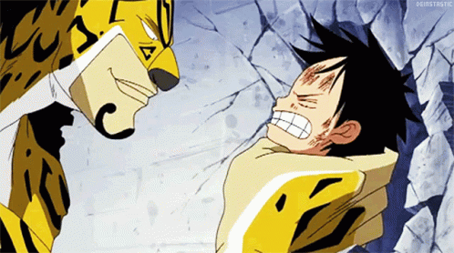 A Cartoon Of A Man Being Punched By A Cheetah With The Hashtag Demostatic GIF