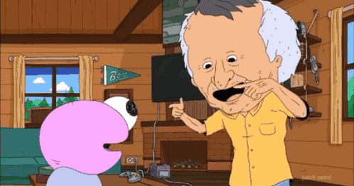 A Cartoon Of A Man Brushing His Teeth In Front Of A Sign That Says ' Boss ' GIF