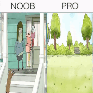 A Cartoon Of A Man Carrying A Box Next To A Cartoon Of A Man Standing On A Porch GIF