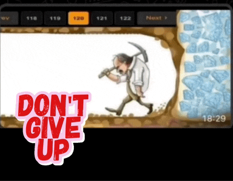 A Cartoon Of A Man Carrying A Pickaxe And The Words " Do N't Give Up " GIF