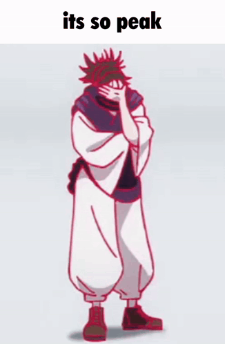A Cartoon Of A Man Covering His Face With His Hand And The Words " Its So Peak " Below Him GIF