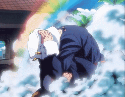 A Cartoon Of A Man Covering His Face With His Hat GIF