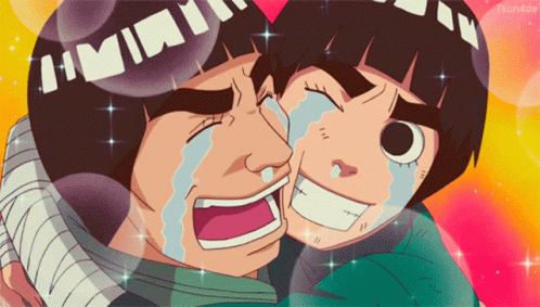 A Cartoon Of A Man Crying And Another Man Smiling With A Heart In The Background GIF