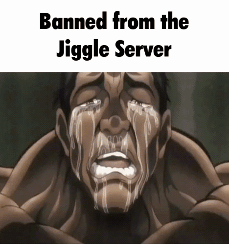 A Cartoon Of A Man Crying With The Words Banned From The Jiggly Server Above Him GIF