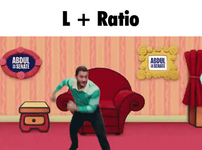 A Cartoon Of A Man Dancing In A Living Room With A Sign That Says Abdul Senate GIF