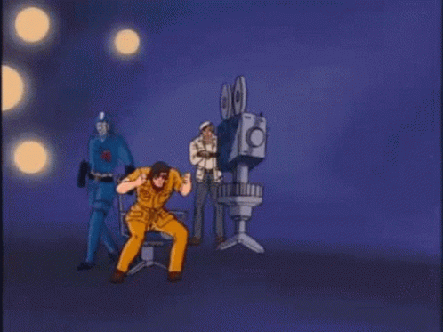 A Cartoon Of A Man Doing A Handstand In Front Of A Camera While Another Man Watches . GIF