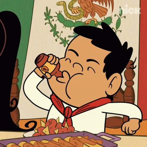 A Cartoon Of A Man Drinking From A Bottle With A Nick Logo In The Corner GIF