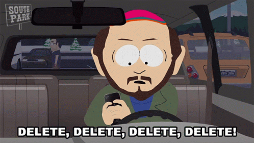 A Cartoon Of A Man Driving A Car Says Delete Delete Delete Delete GIF