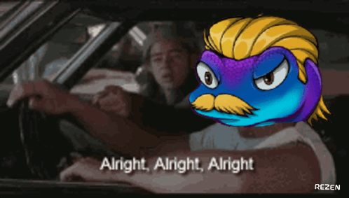 A Cartoon Of A Man Driving A Car With The Words Alright Alright Alright Below Him GIF