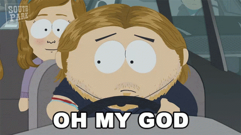A Cartoon Of A Man Driving A Car With The Words Oh My God Above Him GIF