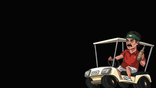 A Cartoon Of A Man Driving A Golf Cart With The Word Steady Above Him GIF