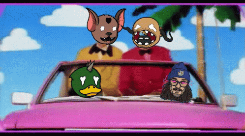 A Cartoon Of A Man Driving A Pink Car GIF