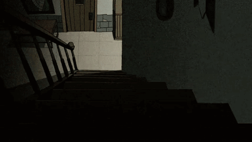 A Cartoon Of A Man Falling Down Stairs With Glasses On GIF