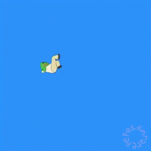 A Cartoon Of A Man Falling In The Air With The Word Pepes Fun In The Circle Around Him GIF