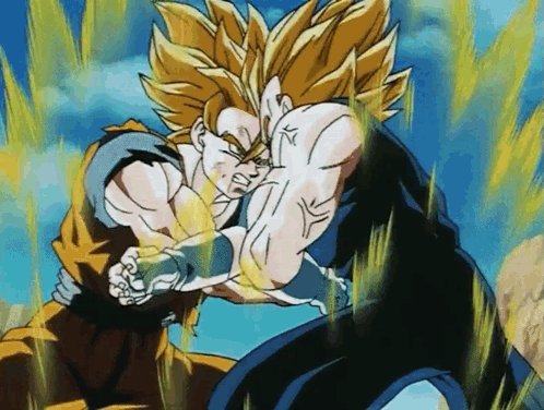 A Cartoon Of A Man Fighting Another Man With A Blue Sky In The Background GIF