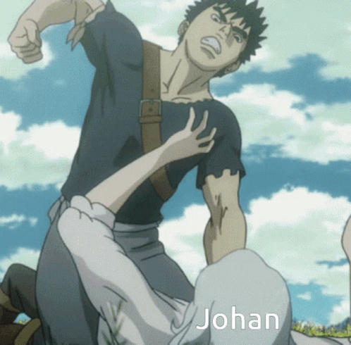 A Cartoon Of A Man Fighting Another Man With The Name Johan Written On The Bottom GIF