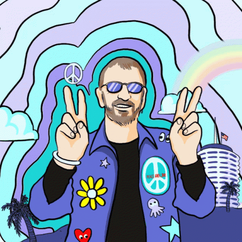 A Cartoon Of A Man Giving A Peace Sign With A Peace Sign On His Jacket GIF