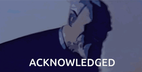A Cartoon Of A Man Giving A Peace Sign With The Words Acknowledged Below Him GIF