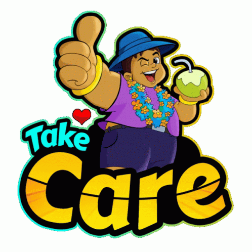 A Cartoon Of A Man Giving A Thumbs Up With The Words Take Care Behind Him GIF