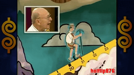 A Cartoon Of A Man Hiking Up A Mountain With The Words Halfflip876 Below Him GIF
