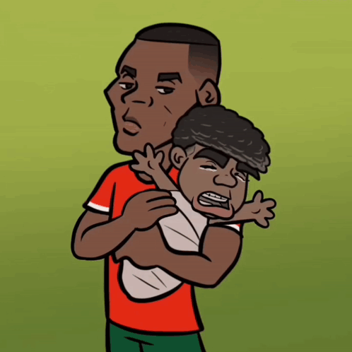 A Cartoon Of A Man Holding A Baby With A Crying Face GIF