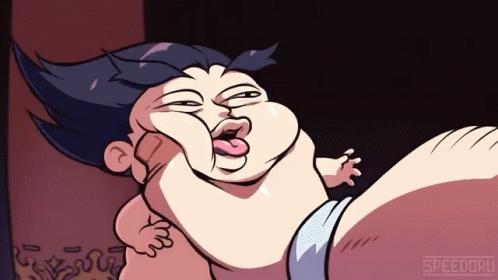 A Cartoon Of A Man Holding A Baby With The Name Speedoru On The Bottom Left GIF