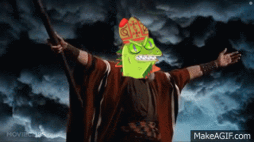 A Cartoon Of A Man Holding A Cane With A Chameleon Head On His Head GIF