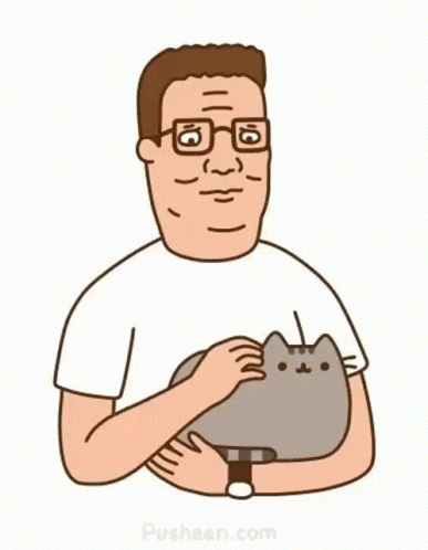 A Cartoon Of A Man Holding A Cat In His Hands . GIF