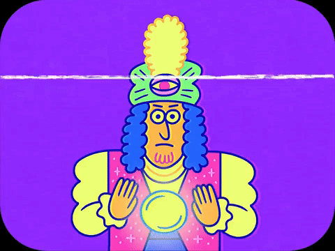 A Cartoon Of A Man Holding A Crystal Ball With The Words " The Fore Cast Of Altar " Above Him GIF