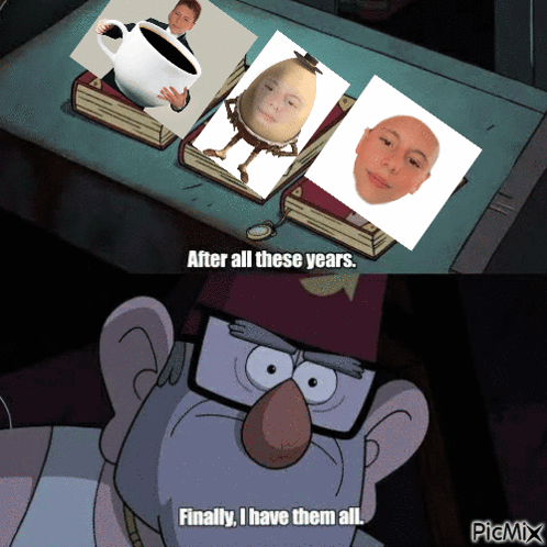 A Cartoon Of A Man Holding A Cup Of Coffee Next To A Picture Of An Egg GIF