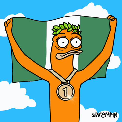 A Cartoon Of A Man Holding A Flag And A Medal With The Number 2 GIF