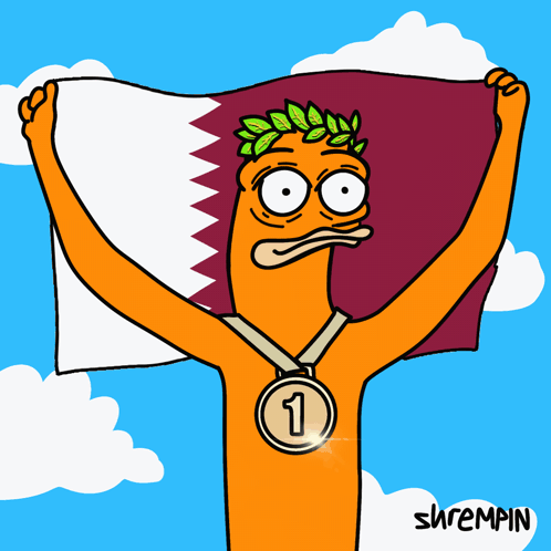 A Cartoon Of A Man Holding A Flag And A Medal With The Number 3 GIF