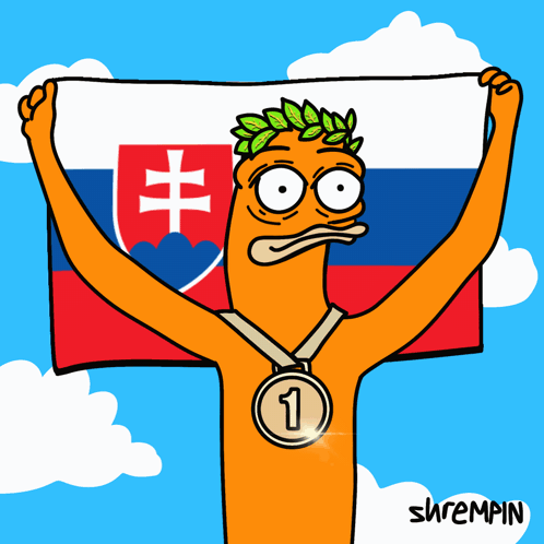 A Cartoon Of A Man Holding A Flag And A Medal With The Number One On It GIF