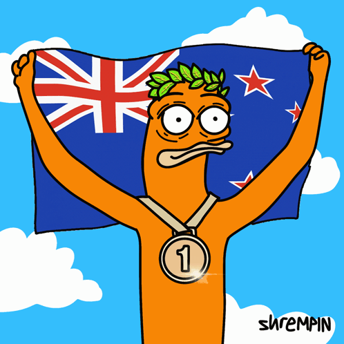 A Cartoon Of A Man Holding A Flag And A Medal With The Number One On It GIF