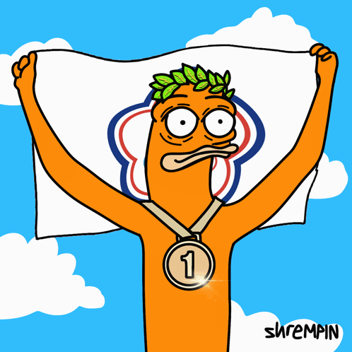 A Cartoon Of A Man Holding A Flag And Wearing A Medal With The Number 1 GIF