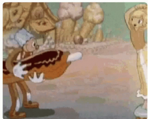 A Cartoon Of A Man Holding A Giant Donut In His Hand . GIF