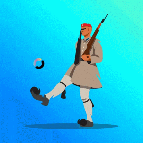 A Cartoon Of A Man Holding A Gun With A Circle Around His Foot GIF