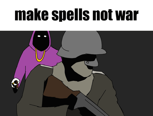 A Cartoon Of A Man Holding A Gun With The Words Make Spells Not War Above Him GIF