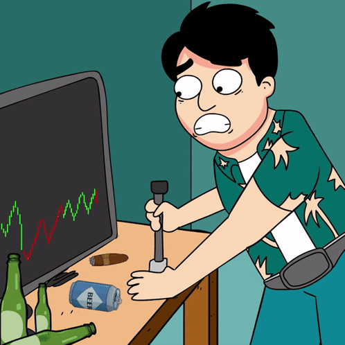 A Cartoon Of A Man Holding A Hammer In Front Of A Screen That Says ' Beer ' On It GIF