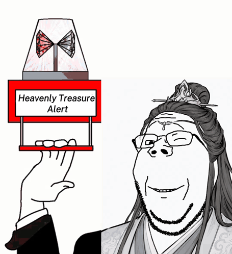 A Cartoon Of A Man Holding A Heavenly Treasure Alert Sign GIF