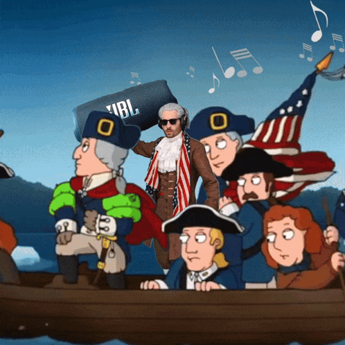 A Cartoon Of A Man Holding A Jbl Speaker GIF