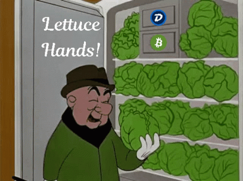 A Cartoon Of A Man Holding A Lettuce In Front Of A Refrigerator Full Of Lettuce . GIF