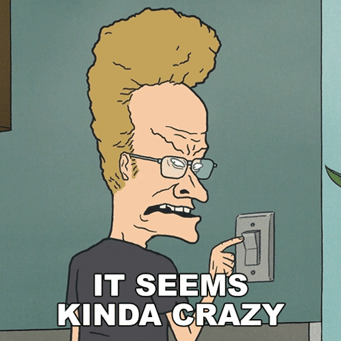 A Cartoon Of A Man Holding A Light Switch With The Caption " It Seems Kinda Crazy " GIF