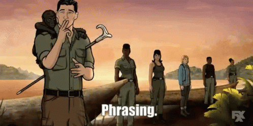 A Cartoon Of A Man Holding A Monkey And A Cane With The Words Phrasing Written On The Bottom . GIF