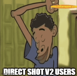 A Cartoon Of A Man Holding A Pencil Over His Head With The Words Direct Shot V2 Users Below Him GIF
